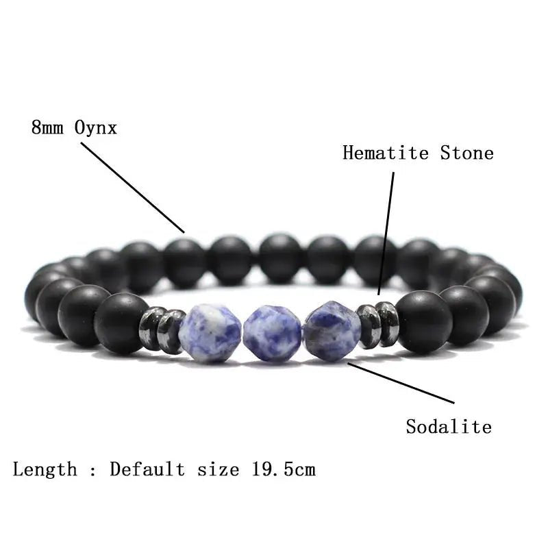 Men's Beaded Stone Bracelet Natural Black Onyx Tiger Eye Sodalite Irregular Beads Unisex Jewelry - Simples Market