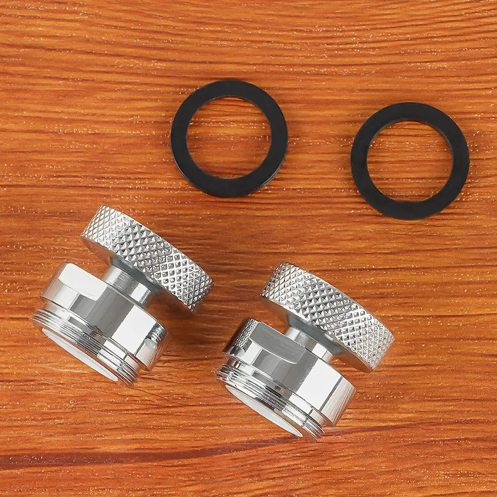 Simples Market Swivel Aerator Adapter 360° adjustable, 2-pack chrome fittings with knurled grips and black washers