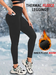 ThermaFlex Womens Fleece Lined High Waist Leggings With Pockets For Warm Winter Comfort Everyday Wear