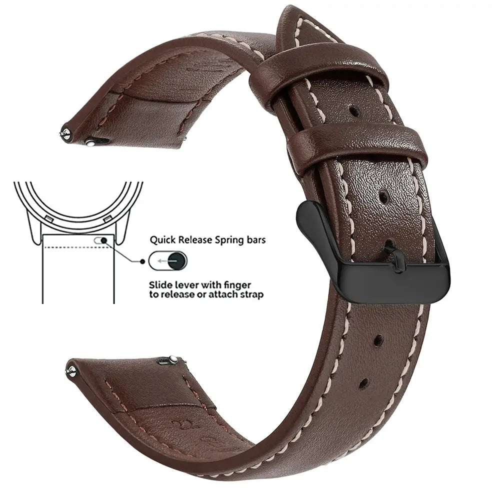 Timely Top Grain Genuine Leather Watch Band Quick Release For Easy Swaps Fits 12 To 24 Mm