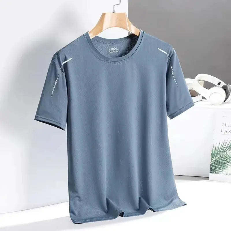 Men's quick-dry breathable short-sleeve T-shirt in blue-gray for outdoor sports