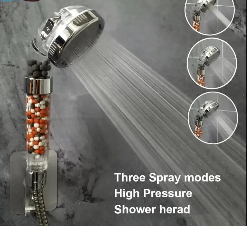 Handheld spa shower head by Simples Market, 3-function high-pressure with ion filter beads and water-saving