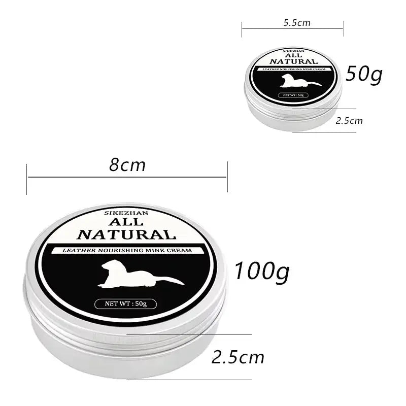 Leather cleaning cream for cars, all-natural mink conditioner in white tins, 50g and 100g