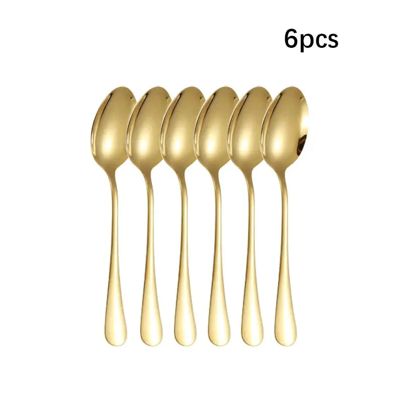 Golden Stainless Steel Tableware Set 6 Or 30 Piece Western Style Cutlery Knife Fork Spoon For Hotels Restaurants