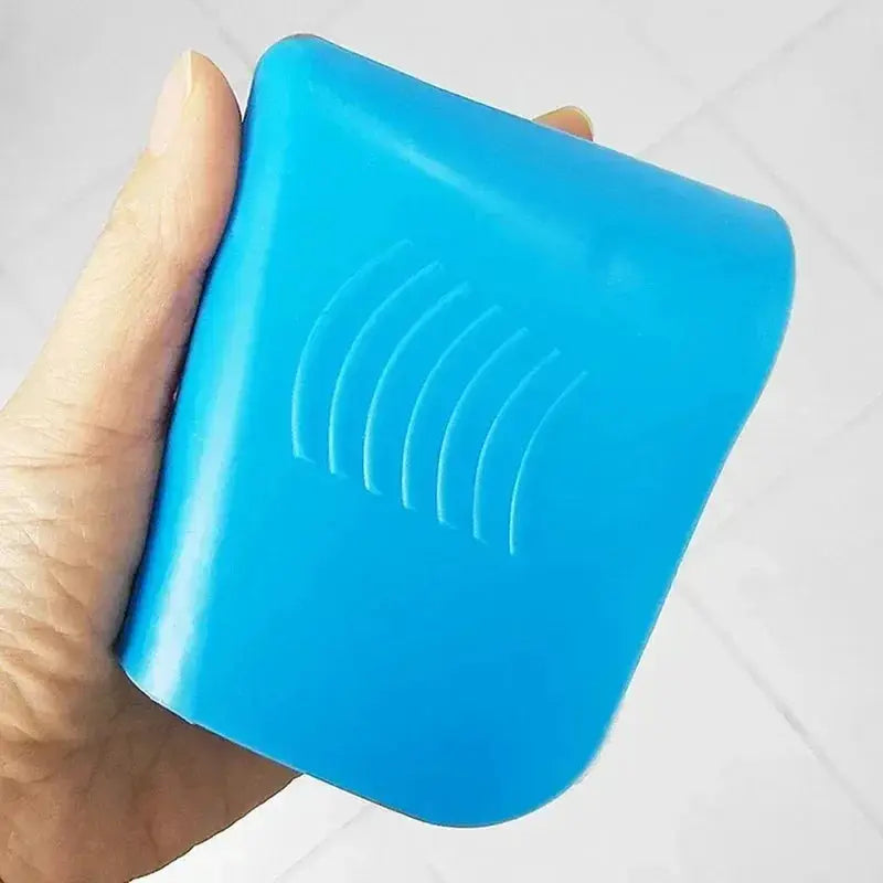 Rubber caulking finisher tool, blue, with ergonomic non-slip grip.