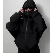 Urban Harajuku Balaclava Double Hooded Sweatshirt Unisex Warm Winter Streetwear Y2K Gothic Style