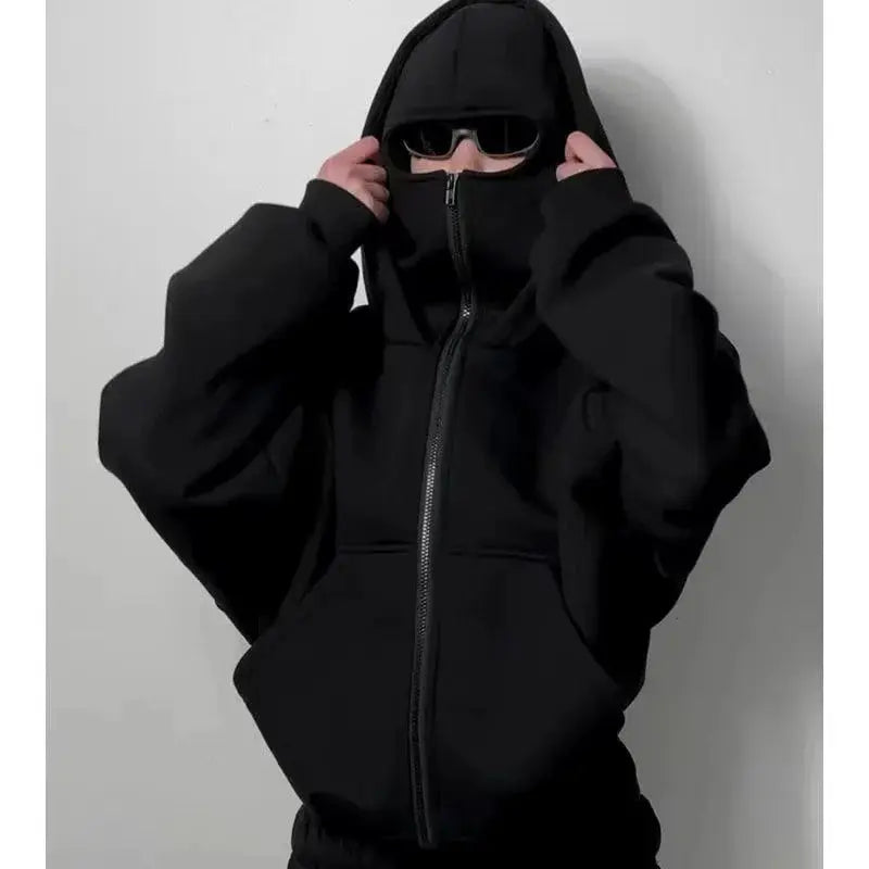 Urban Harajuku Balaclava Double Hooded Sweatshirt Unisex Warm Winter Streetwear Y2K Gothic Style