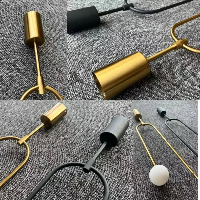 Modern glass ball pendant light by Simples Market; gold/black metal finishes, cylindrical hub, LED bedside hanging lamp