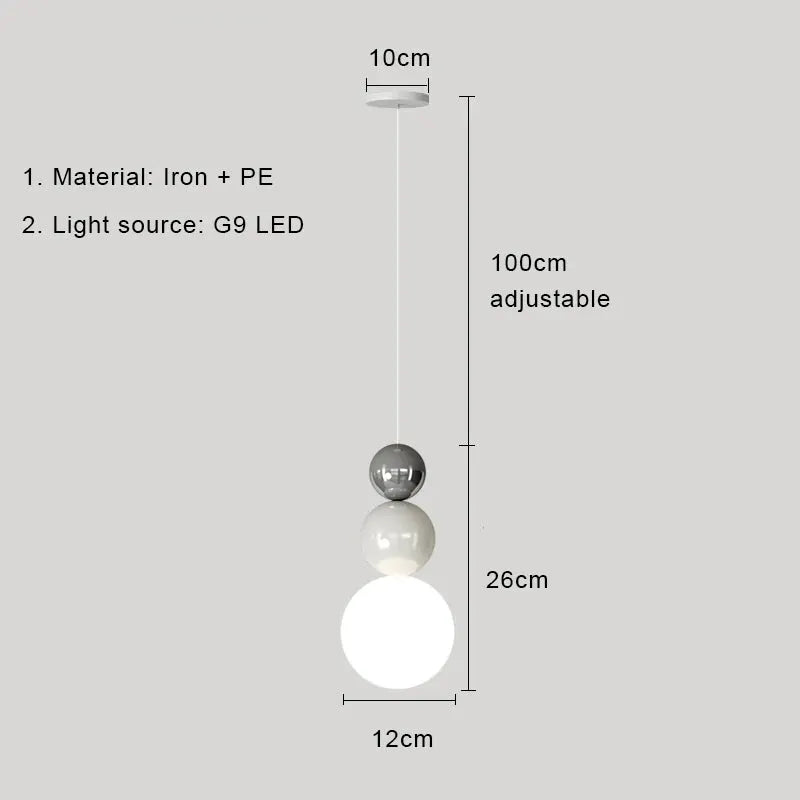 Nordic Pendant Light by Simples Market; LED hanging lamp with three stacked spheres gray cream white; 100 cm cord.