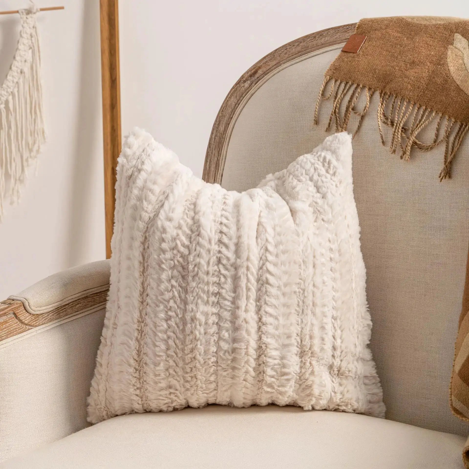 Bohemian striped beige pillow case by Simples Market for modern sofa decor