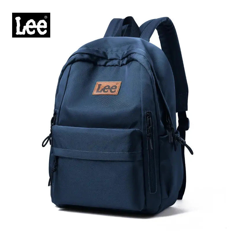 Lee lightweight 16-inch laptop backpack in navy blue with front pocket and logo patch