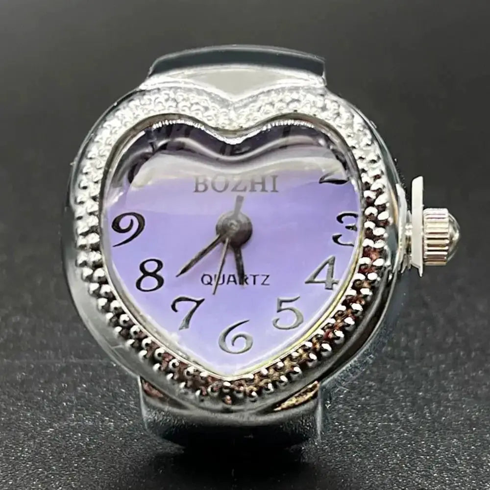 RetroPulse Heart Ring Watch With Adjustable Elastic Strap For Finger Sizes And Vintage Punk Roman Quartz Movement