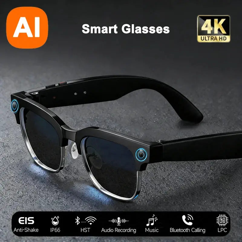 NovaVision 4K AI Smart Glasses With 800W Pixel Camera Bluetooth Calls Voice Assistant Music Player Translation