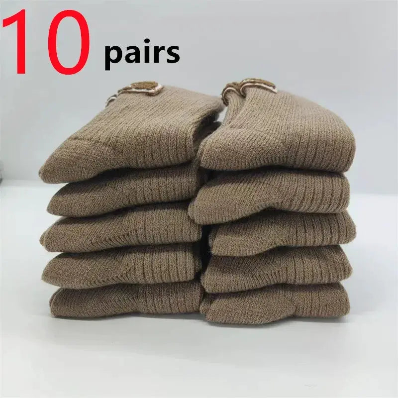 LuxWool Women Luxury Cashmere Wool Mid Calf Socks With Embroidered Logo For Snow Boots Thick Pile Warmth