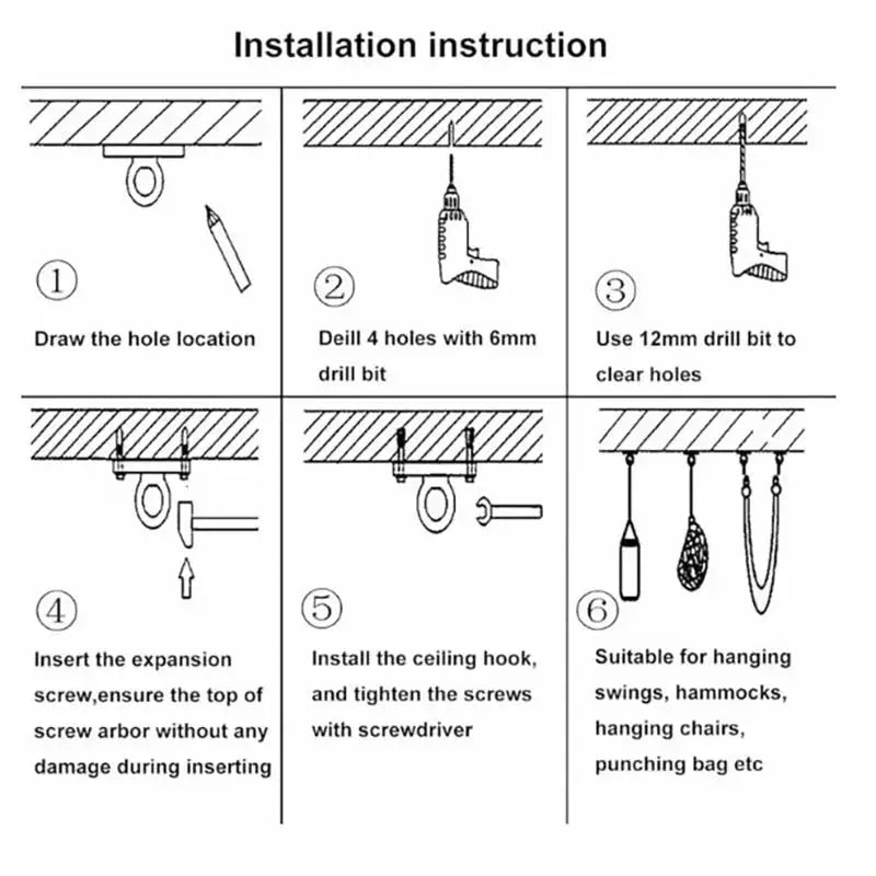 Two Pack Heavy Duty Wall and Ceiling Mount Hooks Stainless Steel Swing Chair Brackets with Eye Plate