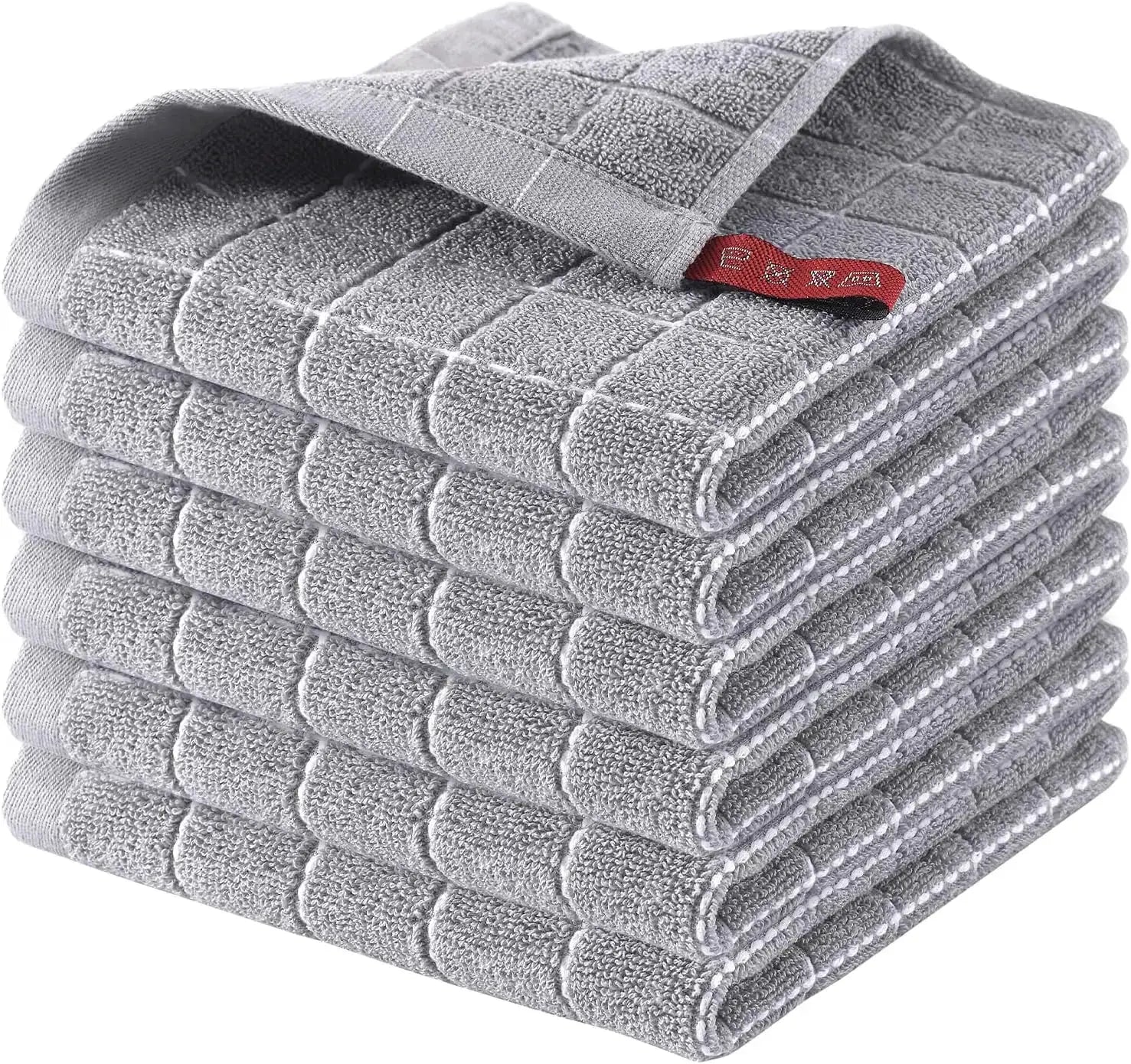 Six-pack gray cotton terry dish towels, 12 x 12 inches, ultra-soft and absorbent, Simples Market