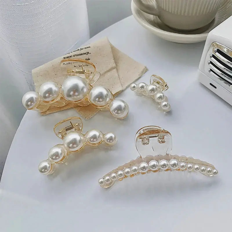 PearlGlow Simulated Pearl Hair Claws for Women Korean Acrylic Large Size Barrette Shark Clip Elegant Secure Hold All Day
