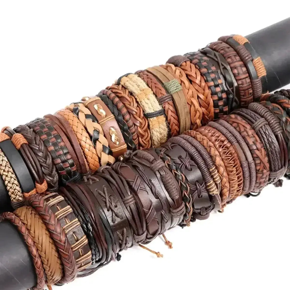 5Pcs Assorted Style Mens And Womens Leather Webbing Rope Bracelets Set For Everyday Wear And Festive Gift