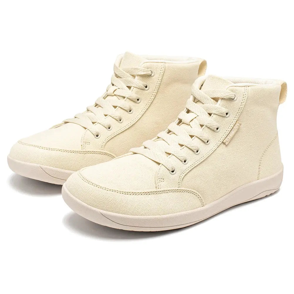 Hobibear mid-top barefoot canvas sneakers, beige, lace-up, unisex, wide toe box