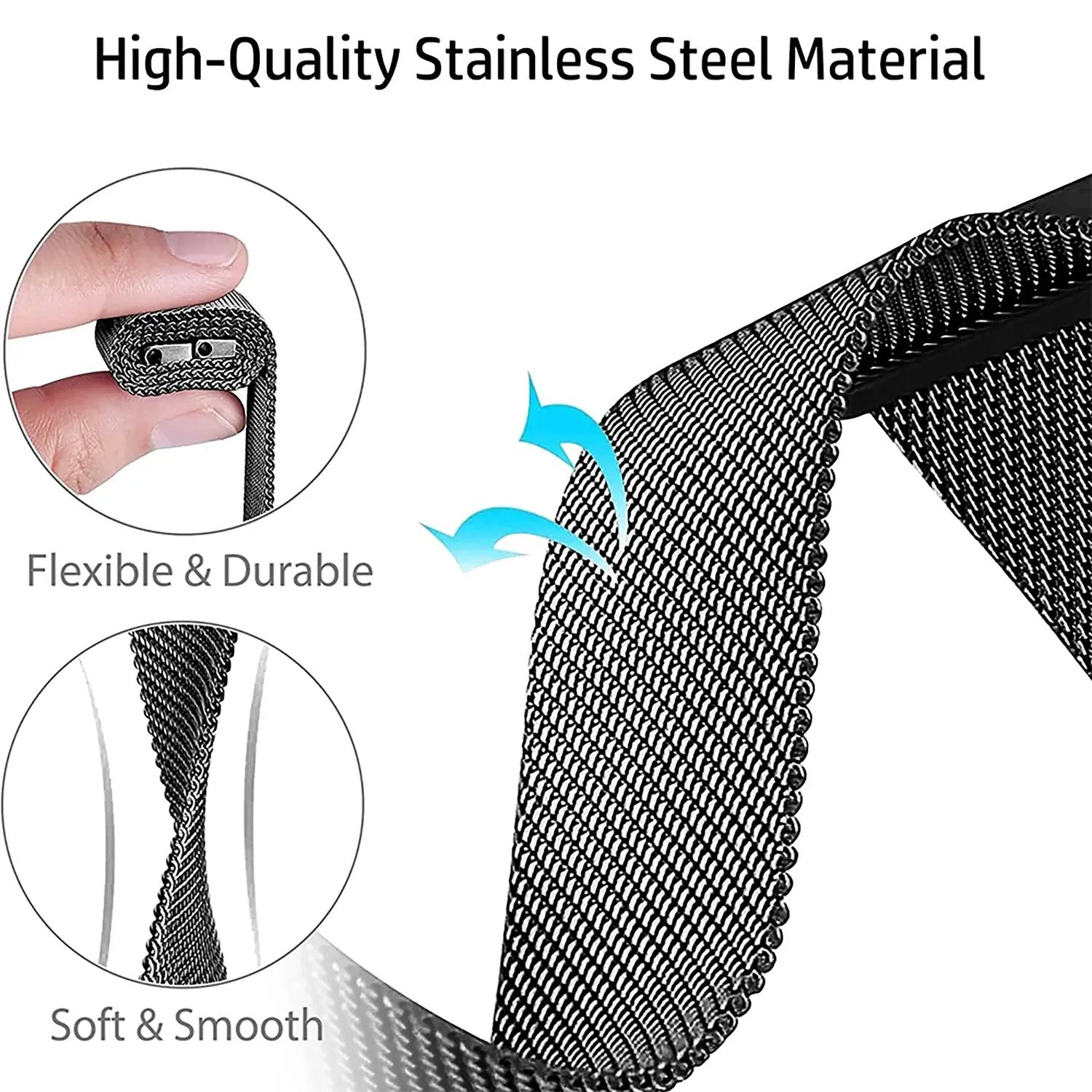 Metal Milanese stainless steel watch strap for Apple Watch with magnetic clasp, flexible mesh, fits 41–49mm sizes