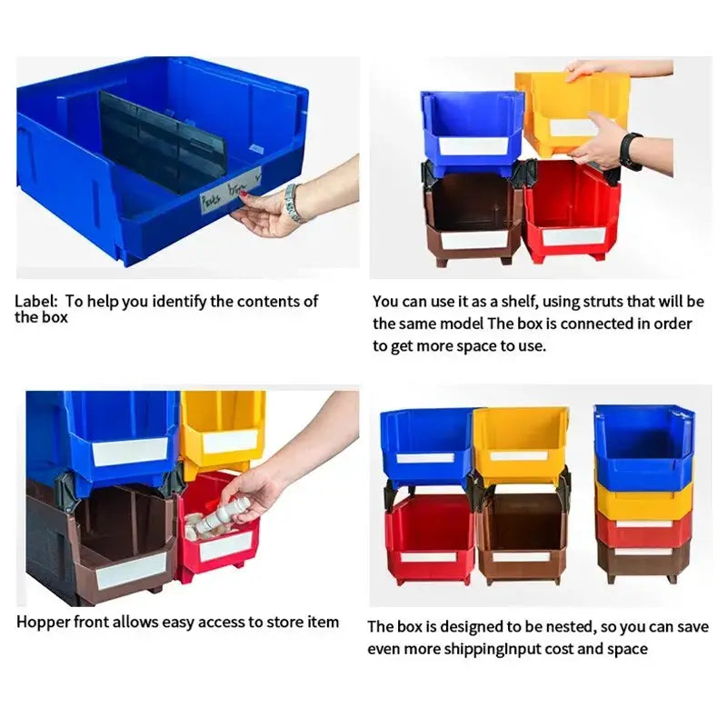 LEADLOONG parts bin set, gray stackable plastic storage boxes for garage, 6/24-piece, 13.5x10.5x7.6 cm