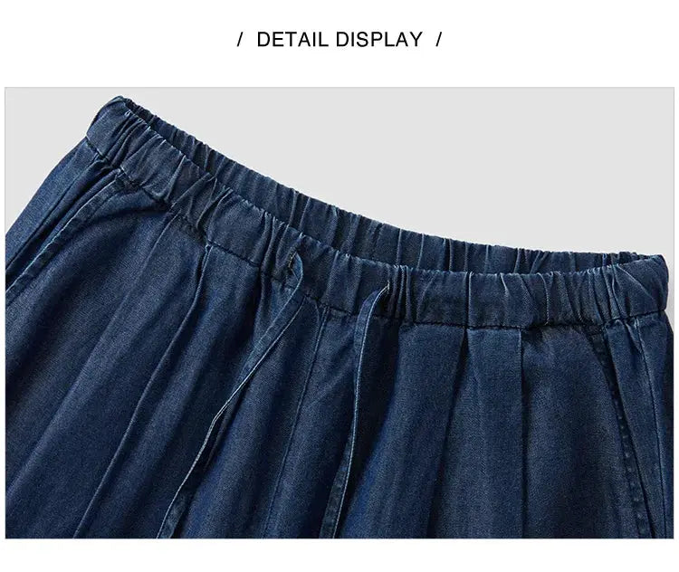 Semir Elastic Waist Denim Pants Women Draped Fit Wide Leg Trousers