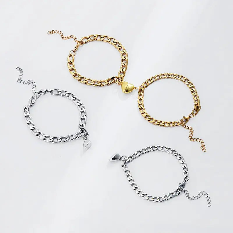 Two Piece Set Magnetic Couple Bracelets Heart Attraction Stainless Steel Cuban Chain Key Lock Jewelry Gifts