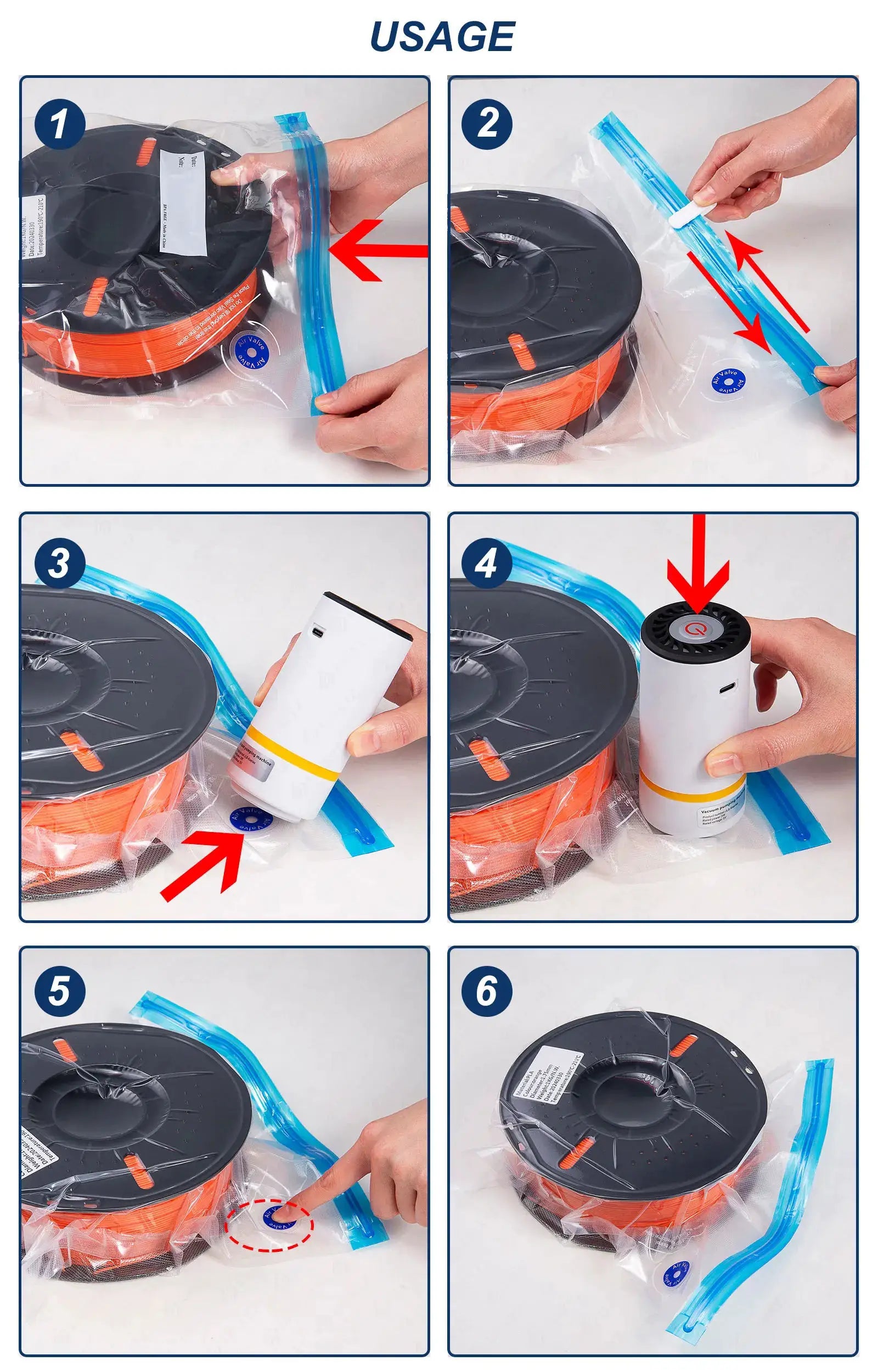 Vacuum Storage Bags for 3D Printer Filament 1kg Spools Keep Dry