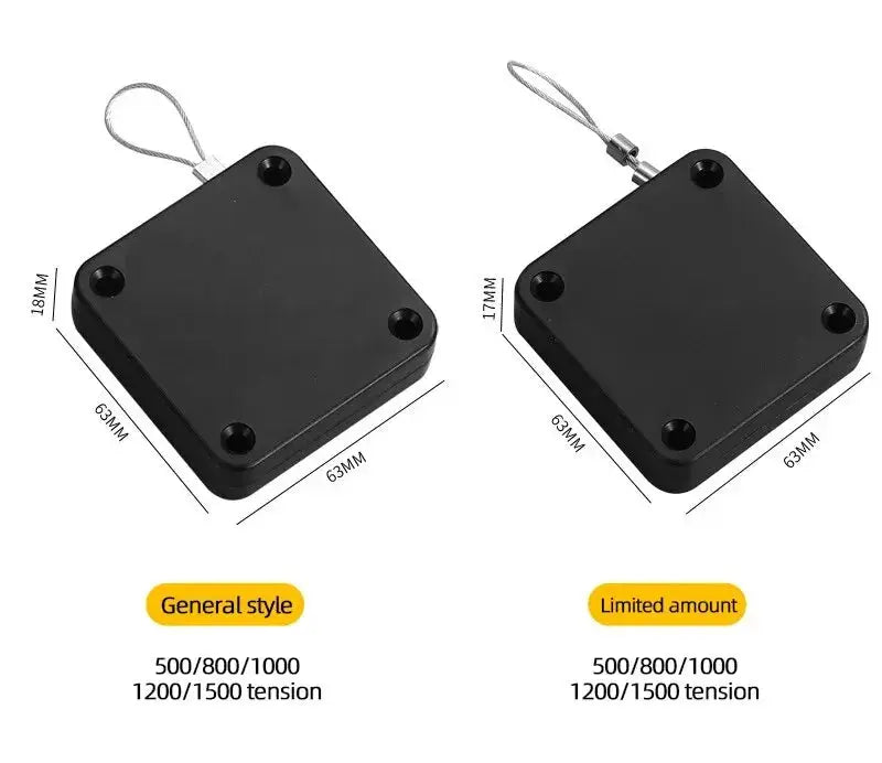 Simples Market automatic drawstring door closers, two black square units for sliding doors, general style.