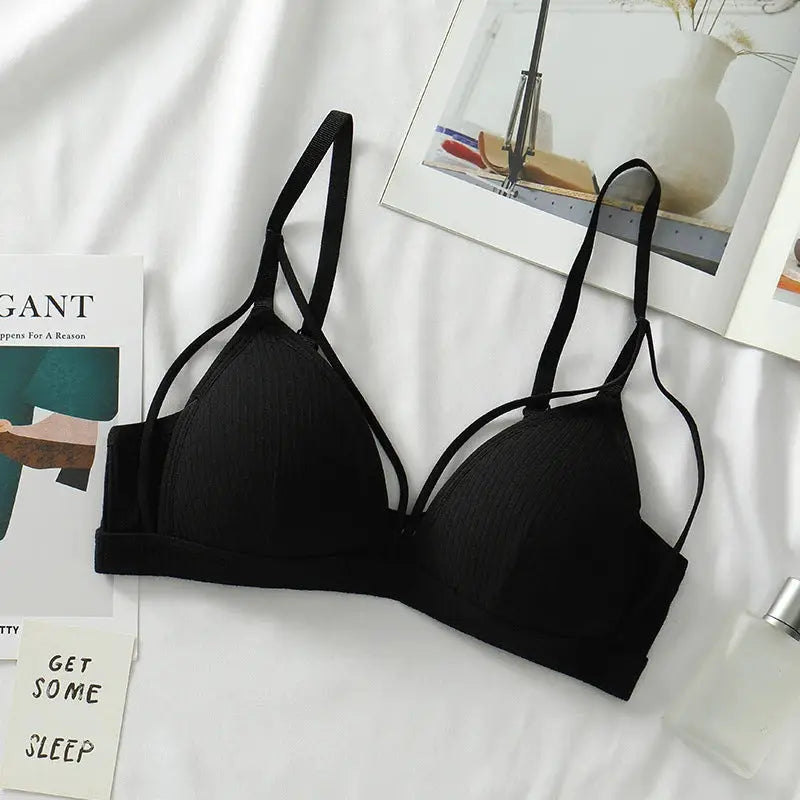 Bralette black wire-free triangle-cup with adjustable straps by Simples Market