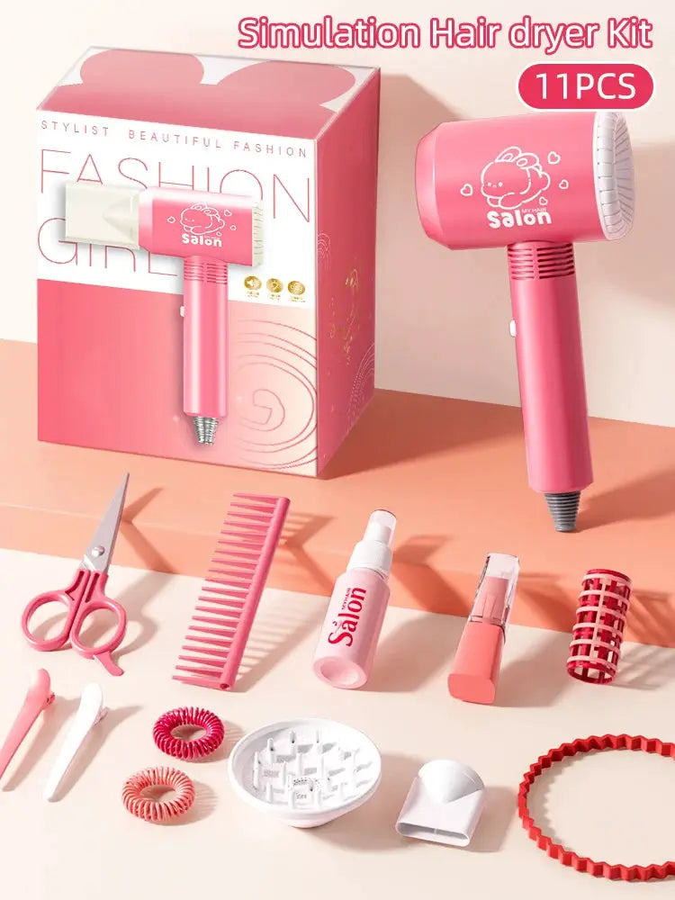 Kids Makeup Toys Simulation Haircut Kit With Hair Dryer Realistic Role Play Educational Toys For Girls Pretend Play Gift