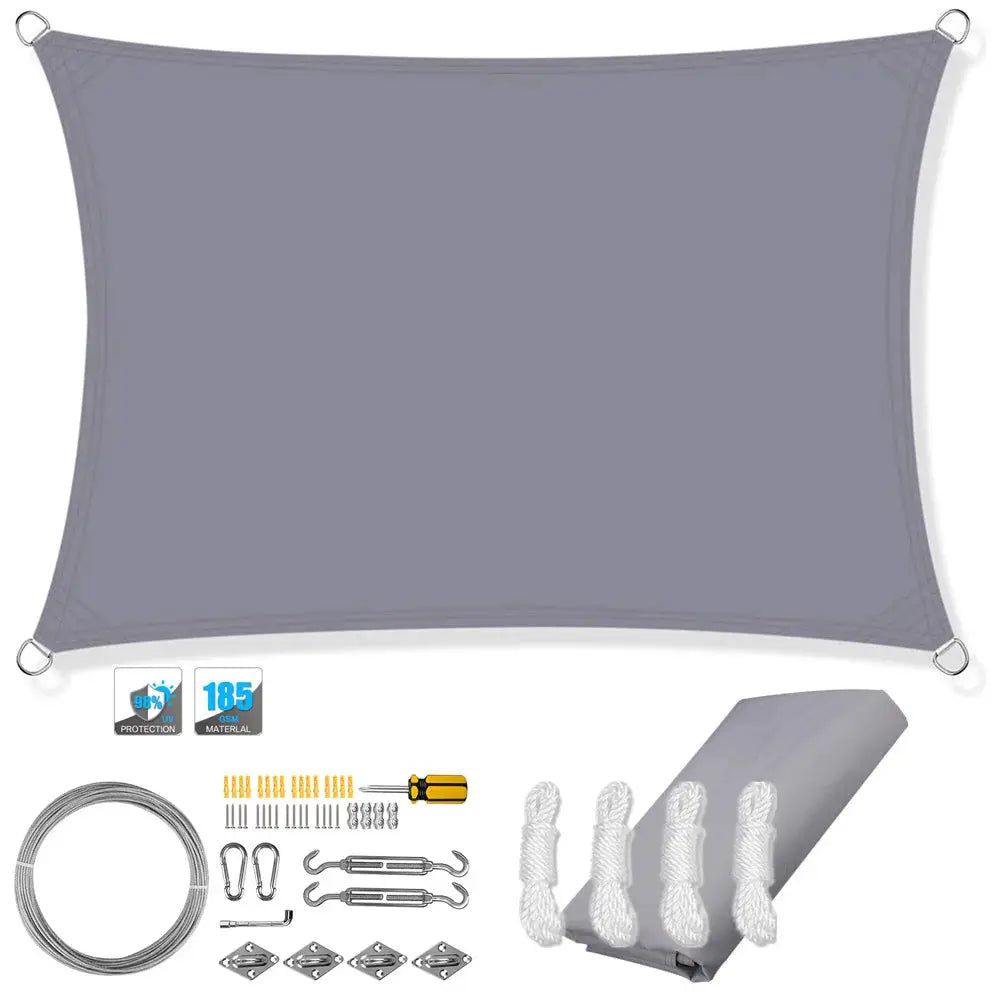 Simples Market gray waterproof rectangular shade sail canopy with corner grommets; includes hardware kit.