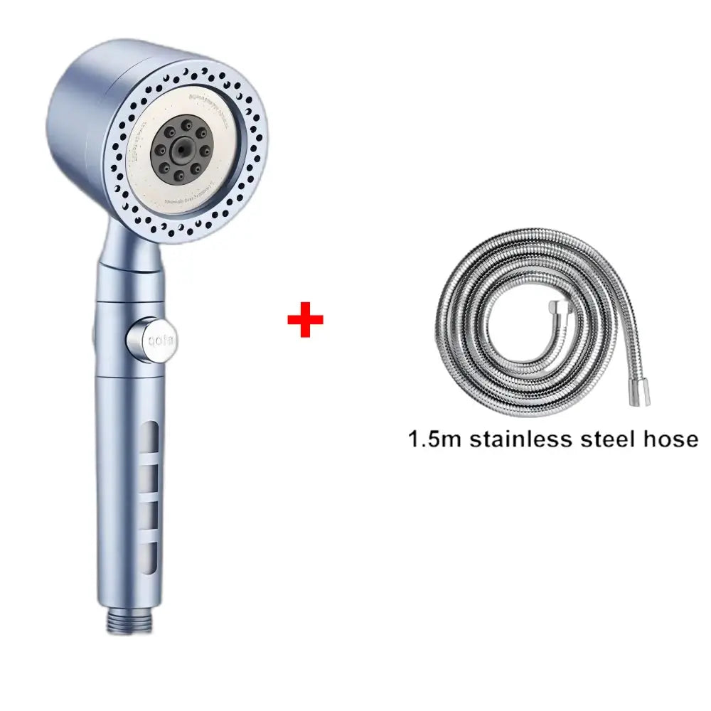 Blue handheld shower head with 1.5m stainless steel hose
