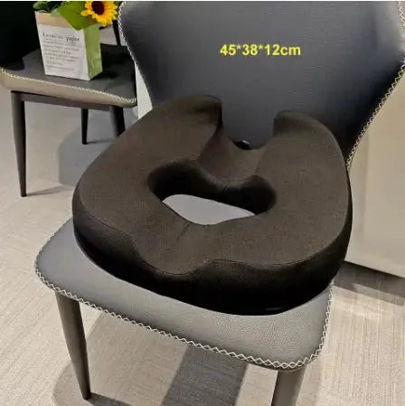 Donut seat cushion for coccyx relief, black memory foam, 45x38x12 cm on chair