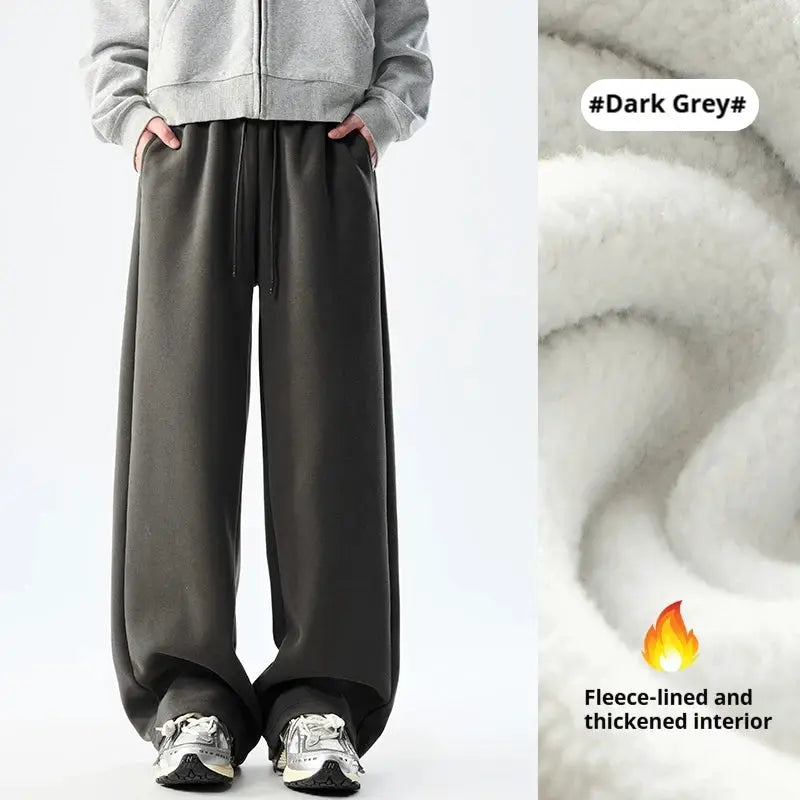 Dukeen men's heavyweight straight-leg sweatpants, dark grey with fleece-lined interior and wide fit