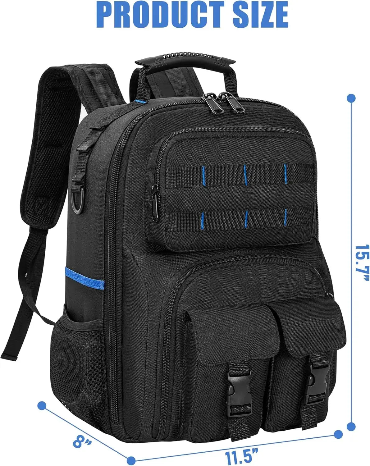 Simples Market black tool backpack, heavy-duty water-resistant bag with padded shoulder strap and removable organizer