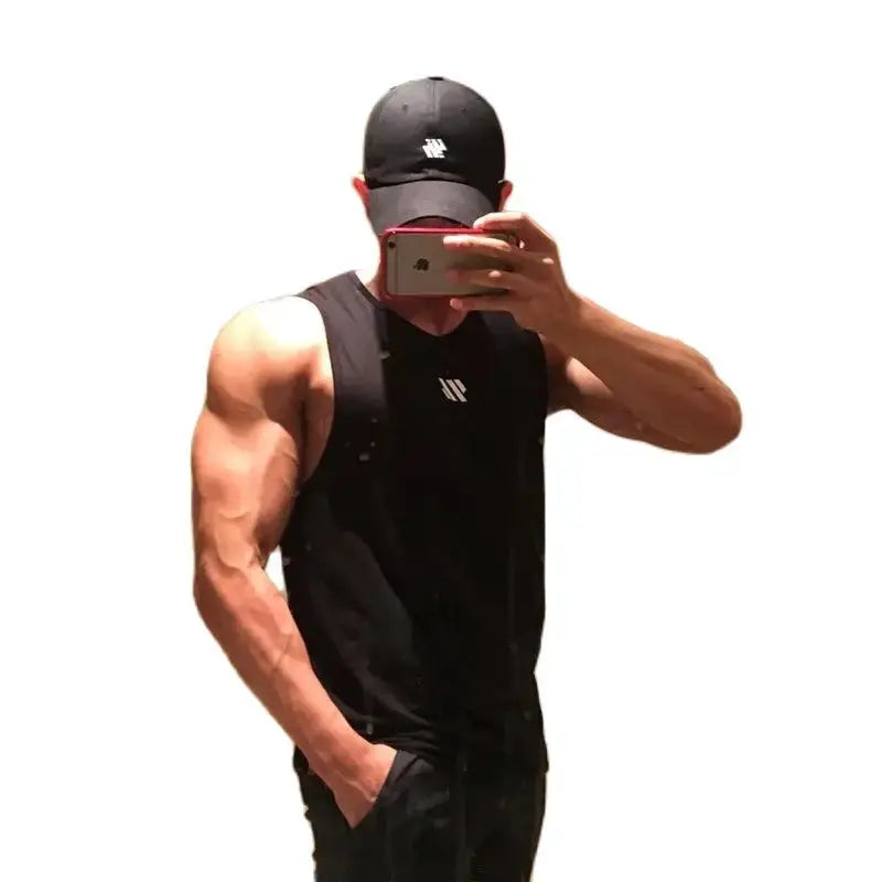 Men's black Simples Market bodybuilding stringer tank top with logo, sleeveless gym shirt