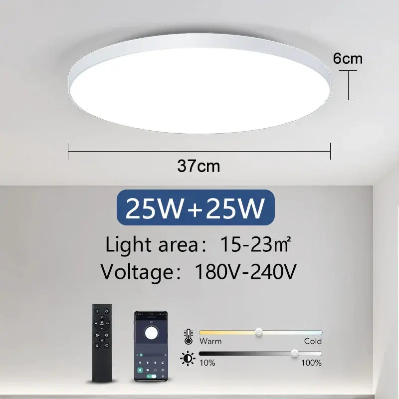 MARPOU Smart white round LED ceiling lamp with remote, dimmable 25W+25W, 37cm diameter, Simples Market