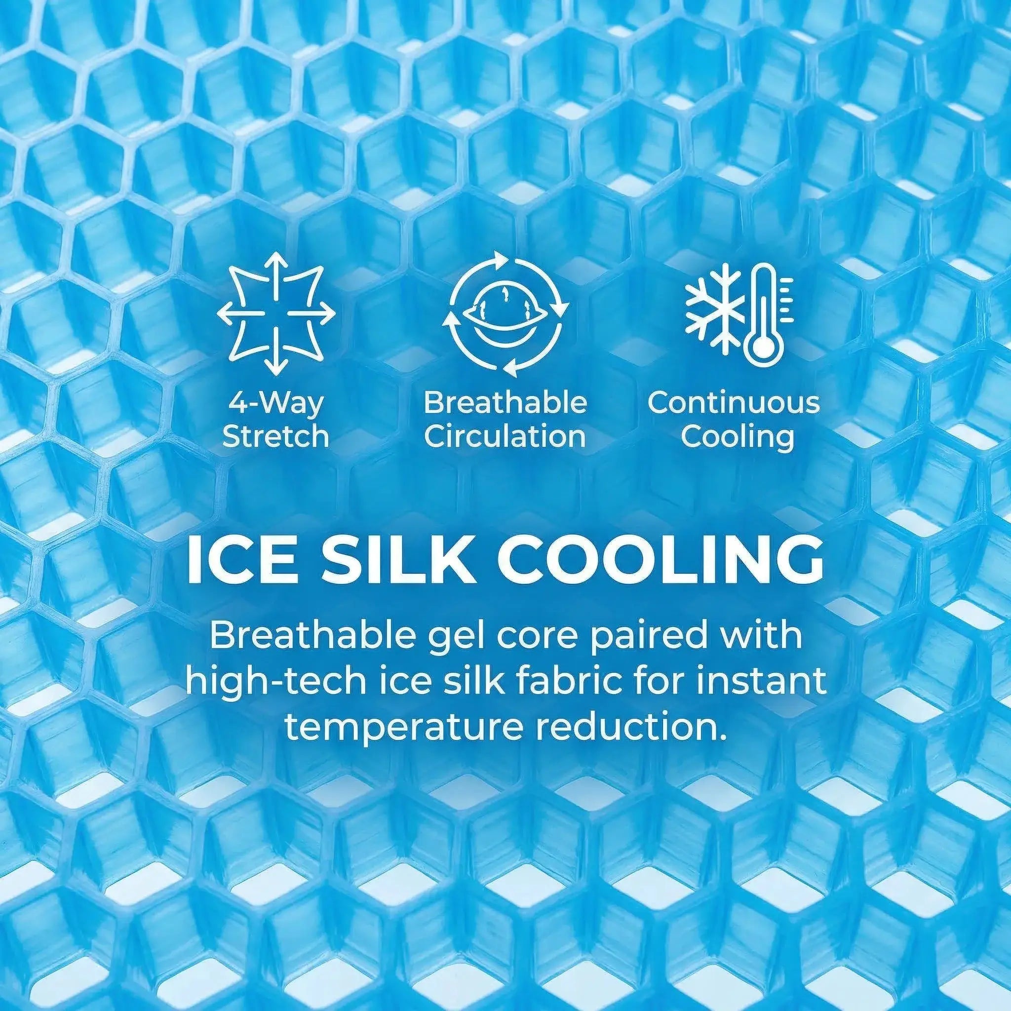 Gel seat cushion with non-slip blue ice-silk cooling cover, honeycomb texture, breathable for car or office.