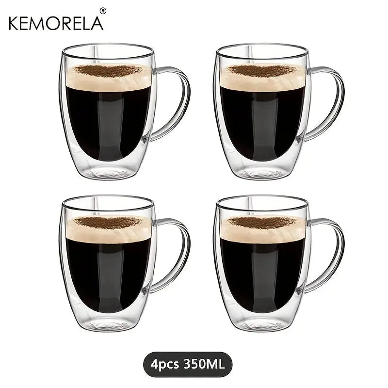 Set Of 2 4 6 350ml Double Wall Glass Mugs With Handle Transparent Cappuccino Coffee Tea Juice Cup