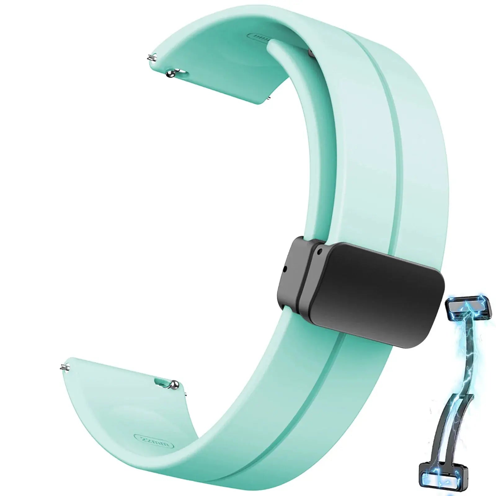 Simples Market mint-green silicone watch strap with magnetic buckle, 20–22mm, for Samsung Galaxy Watch and Huawei GT.