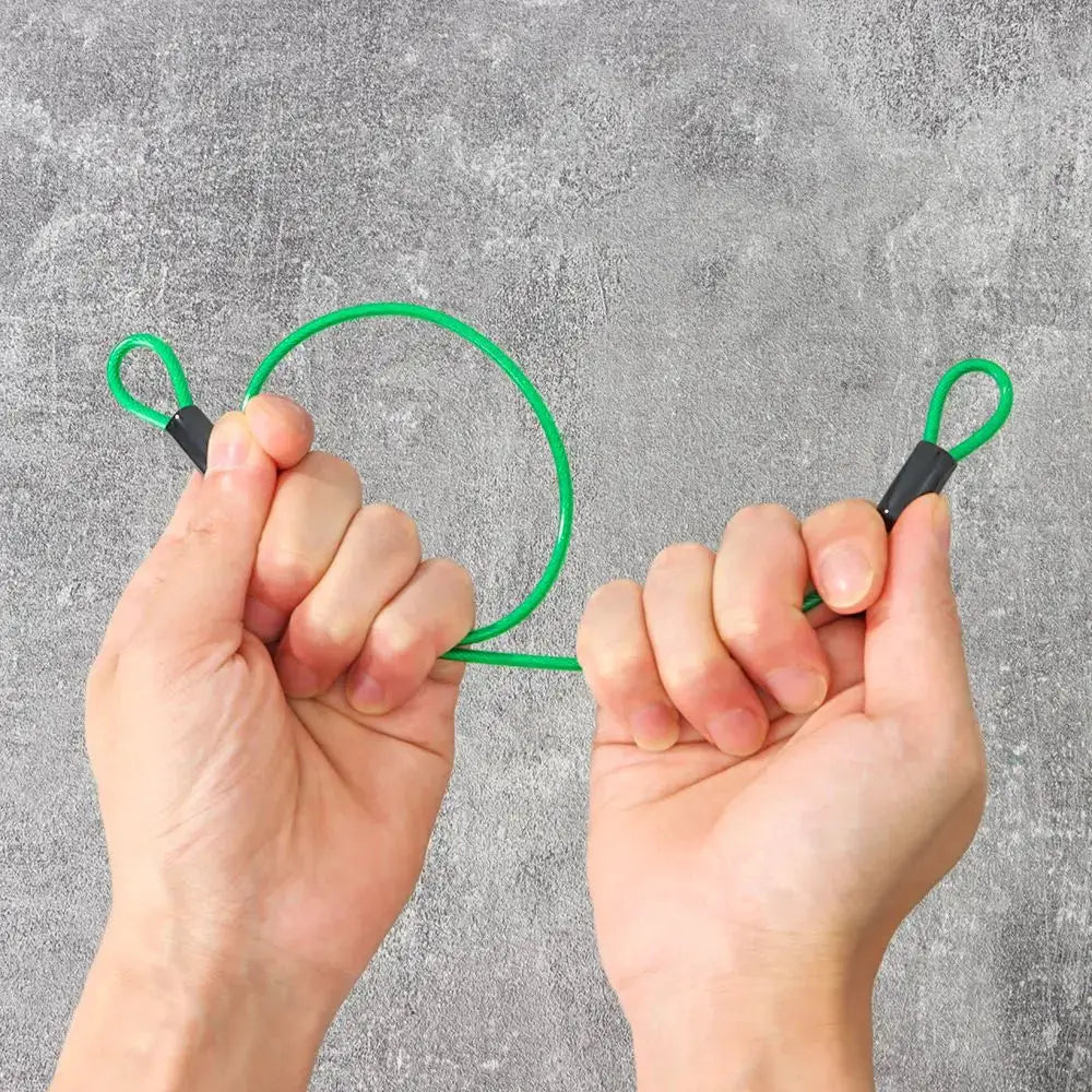 Bicycle lock cable, green steel wire with looped ends and black tips