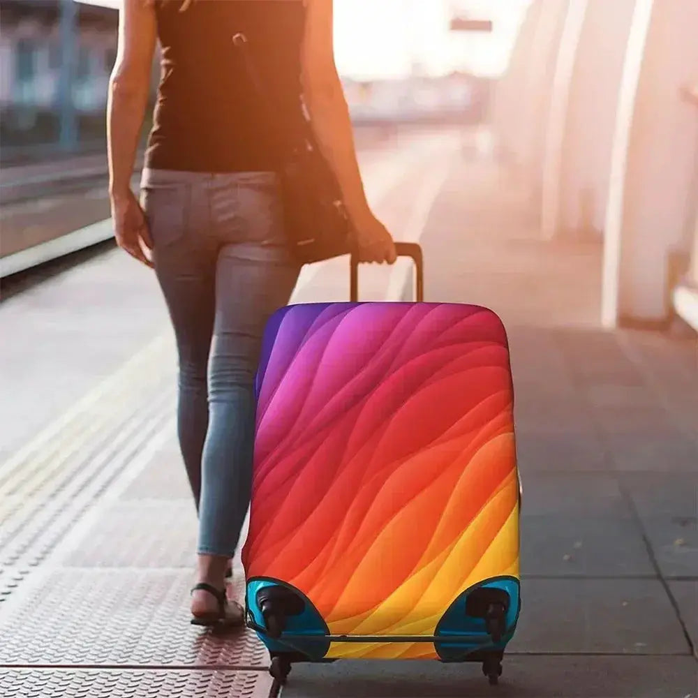 VoyagePro Luggage Cover For 18 To 32 Inch Suitcases Washable Stretch Fabric Protector With Bright Geometric Pattern