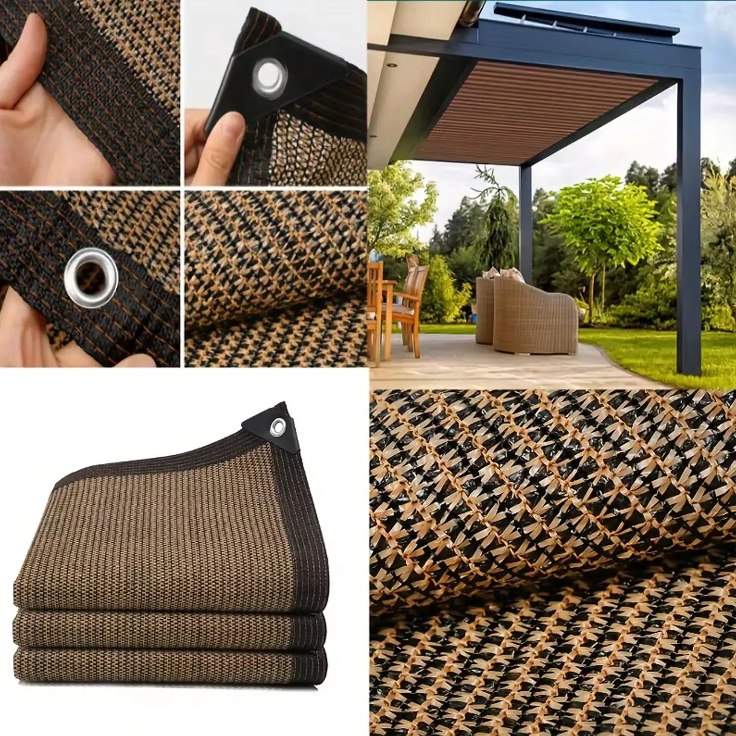Simples Market heavy-duty brown UV-block shade cloth with grommets for patio pergola garden carport