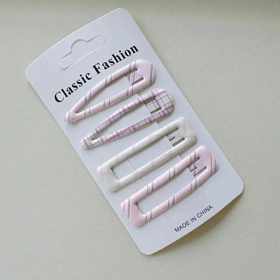 Korean Chic 4 Piece Plaid BB Hairpins Set Durable Alloy Korean Style Hair Clips For Girls And Women
