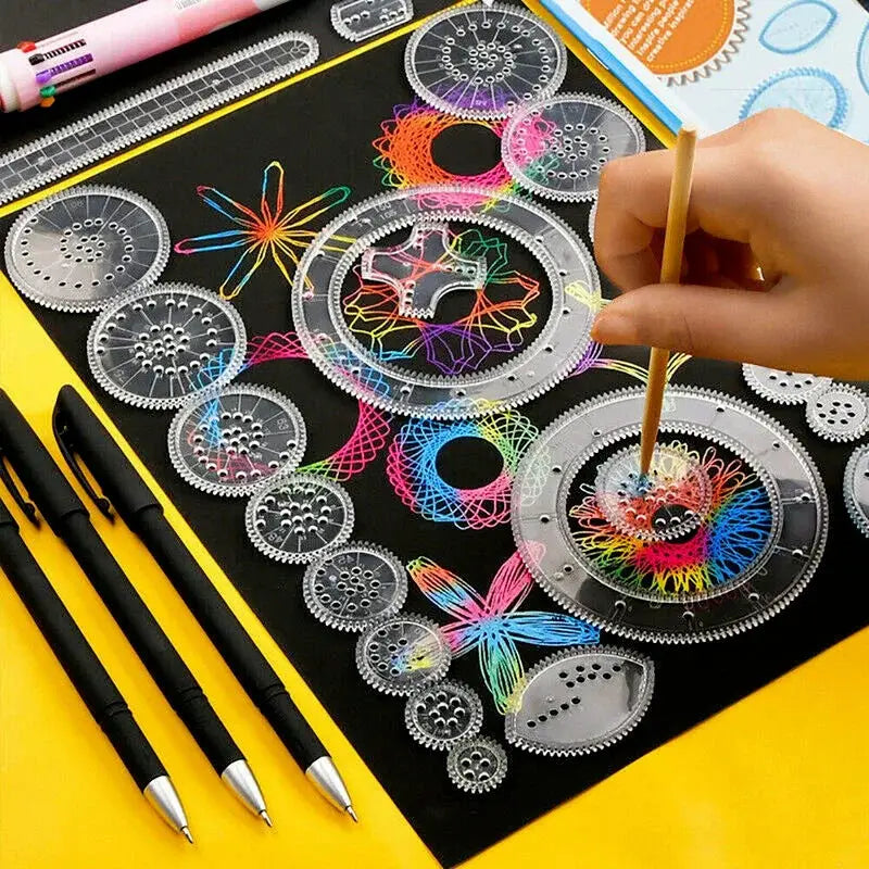 27 Piece Tin Draw Spirograph Design Set For Kids Arts And Crafts Drawing Kit Creative Patterns