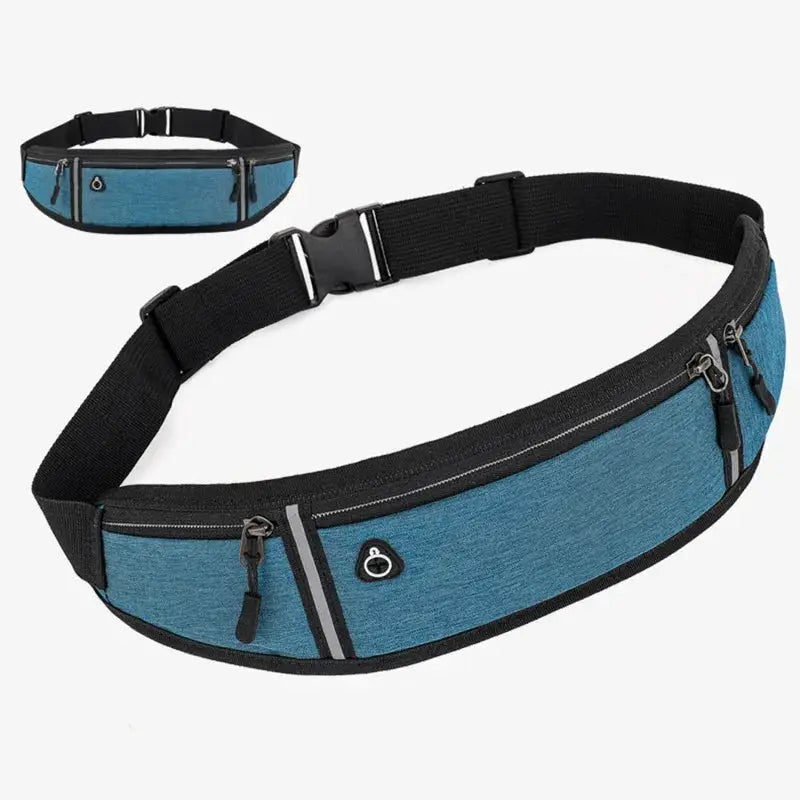 Fanny pack blue waist bag by Simples Market with black strap and dual zip pockets