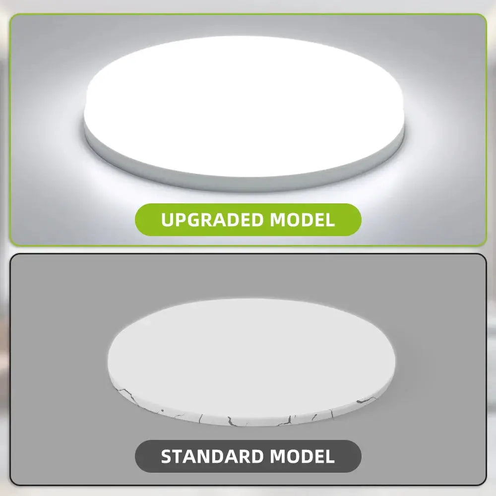 Simples Market LED ceiling lamp - white ultra-thin round LED panel, two models shown (upgraded and standard)