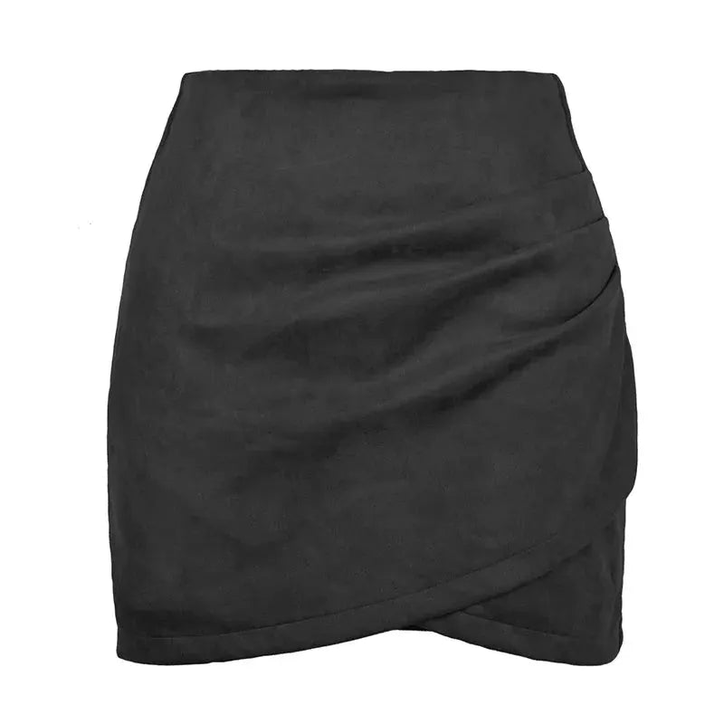 Sexy Slim Fit Suede Mini Skirt Simples Market, black high-waisted wrap-front bodycon