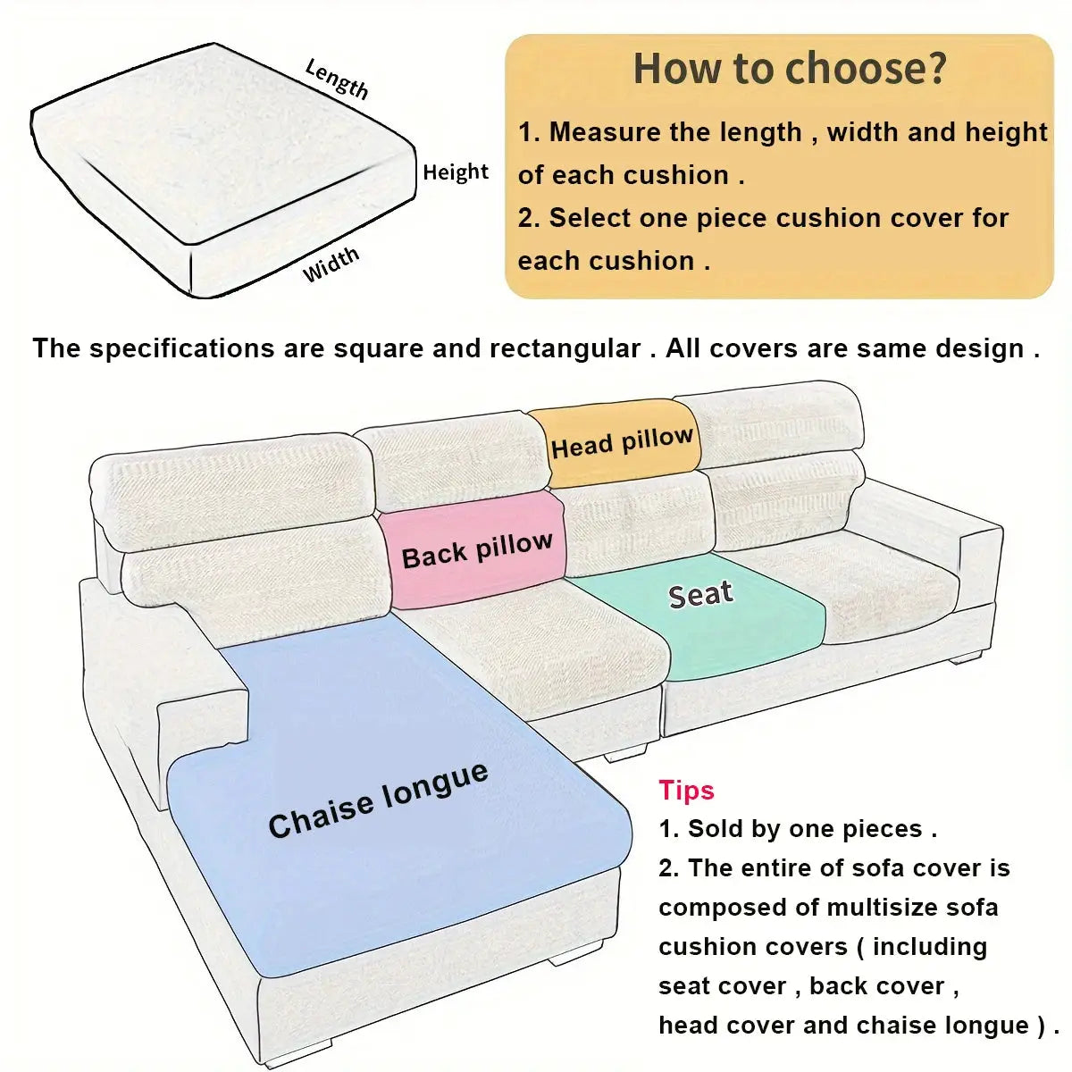 Sofa slipcover set by Simples Market with stretch jacquard cover for chaise longue; multi-piece cushions.